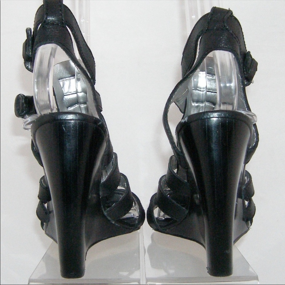 Nine West Black Leather t-strap  Wedges 6.5M - Picture 6 of 8